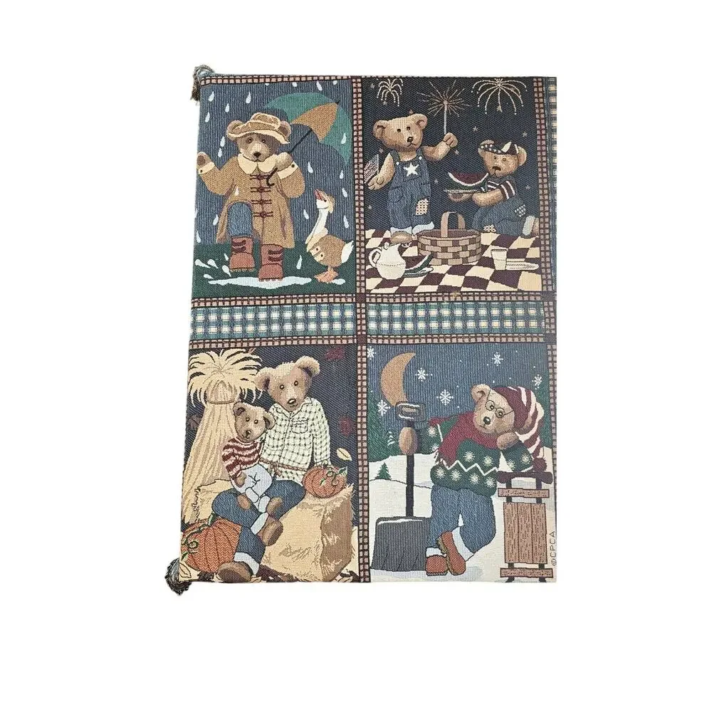 Vintage Tapestry Teddy Bears Bear Winter Throw Blanket Wall Hanging Woven 46x60